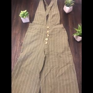 Linen Blend Striped Jumpsuit